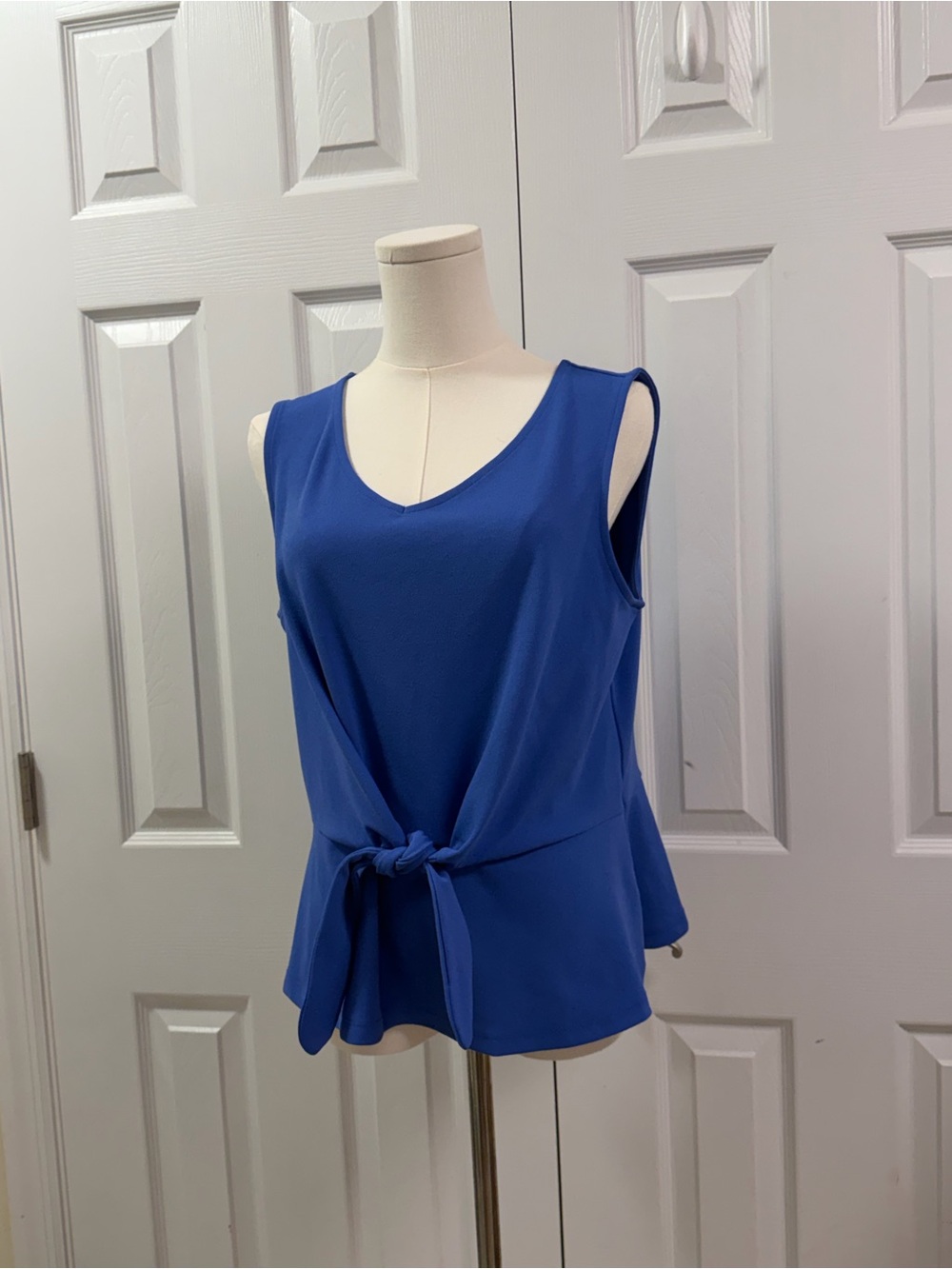 Talbots Petite LP Royal Blue Sleeveless Peplum Tie Waist Top